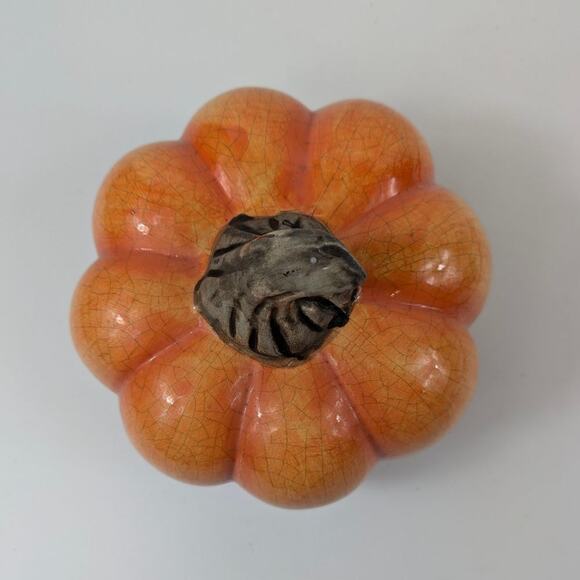 Ceramic Pumpkin Tabletop Decor Crazed Fall Thanksgiving Halloween Signed Squash - Picture 3 of 7